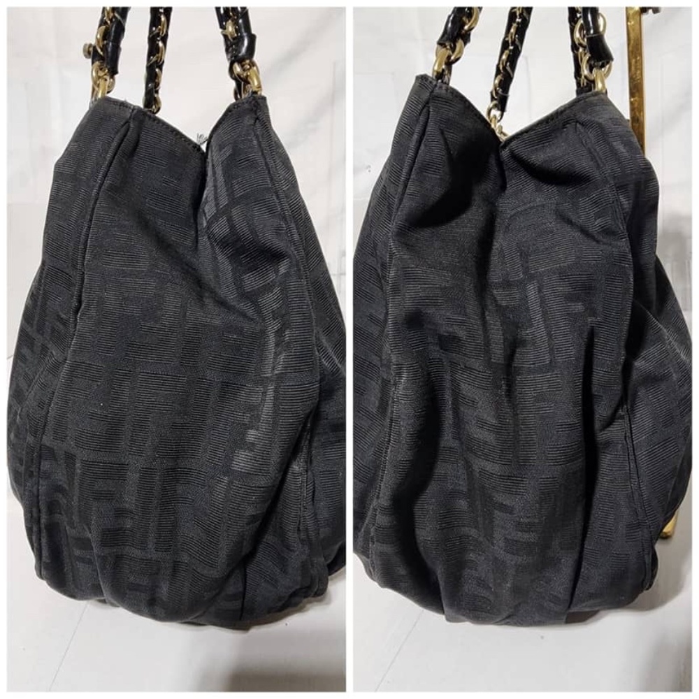 Authentic FENDI Zucca Print Canvas Large Mia Shoulder Bag Black - Picture 11 of 16